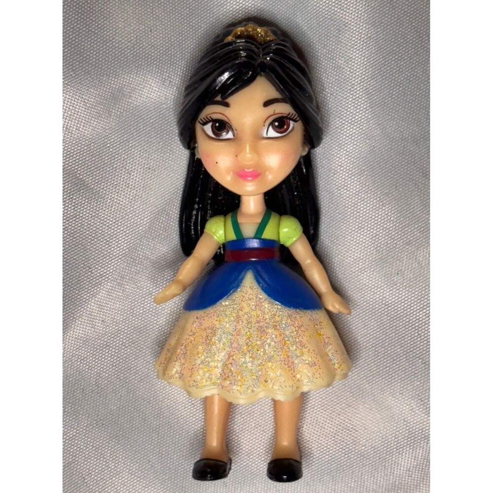 Disney Princess mulan Figure 3” Black Straight Hair Brown Eyes Glitter